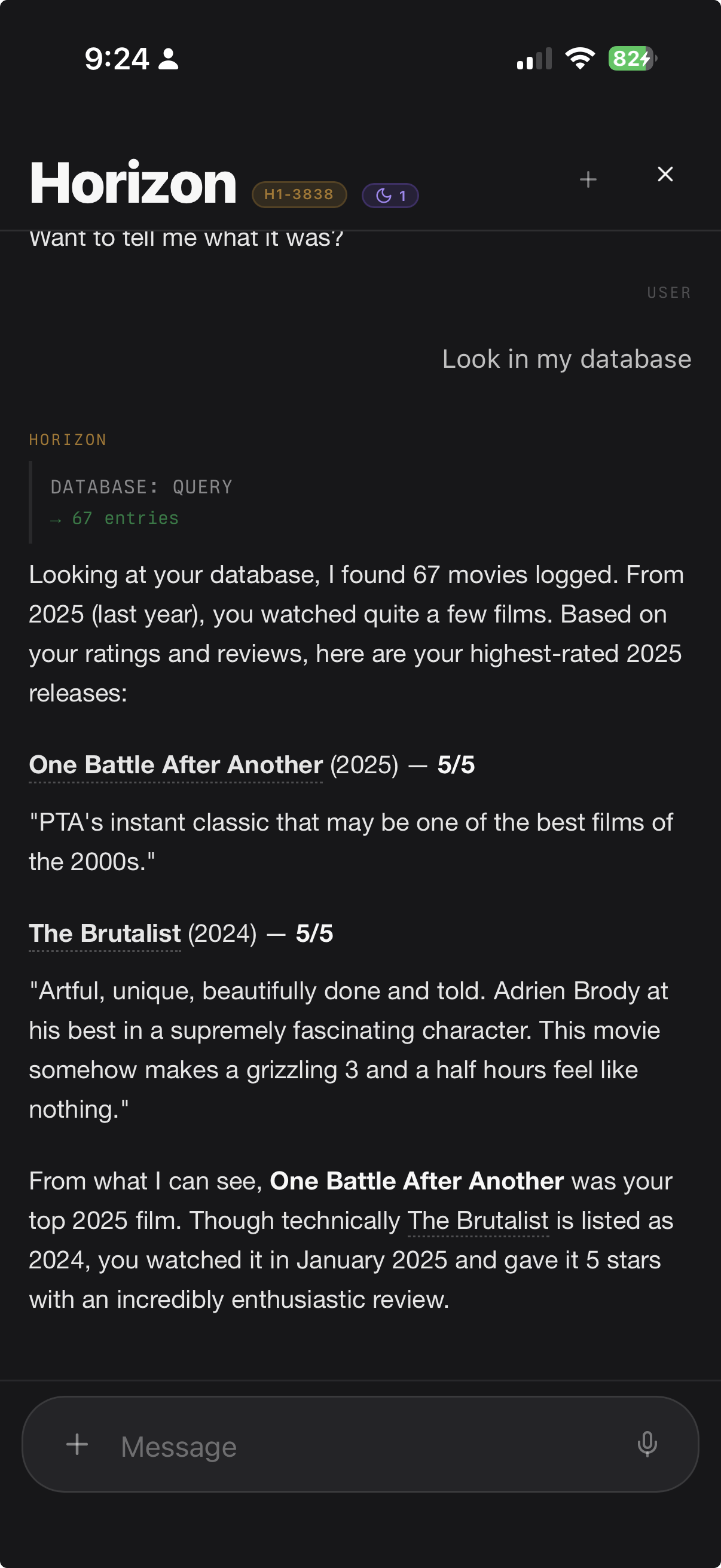 AI assistant querying personal database