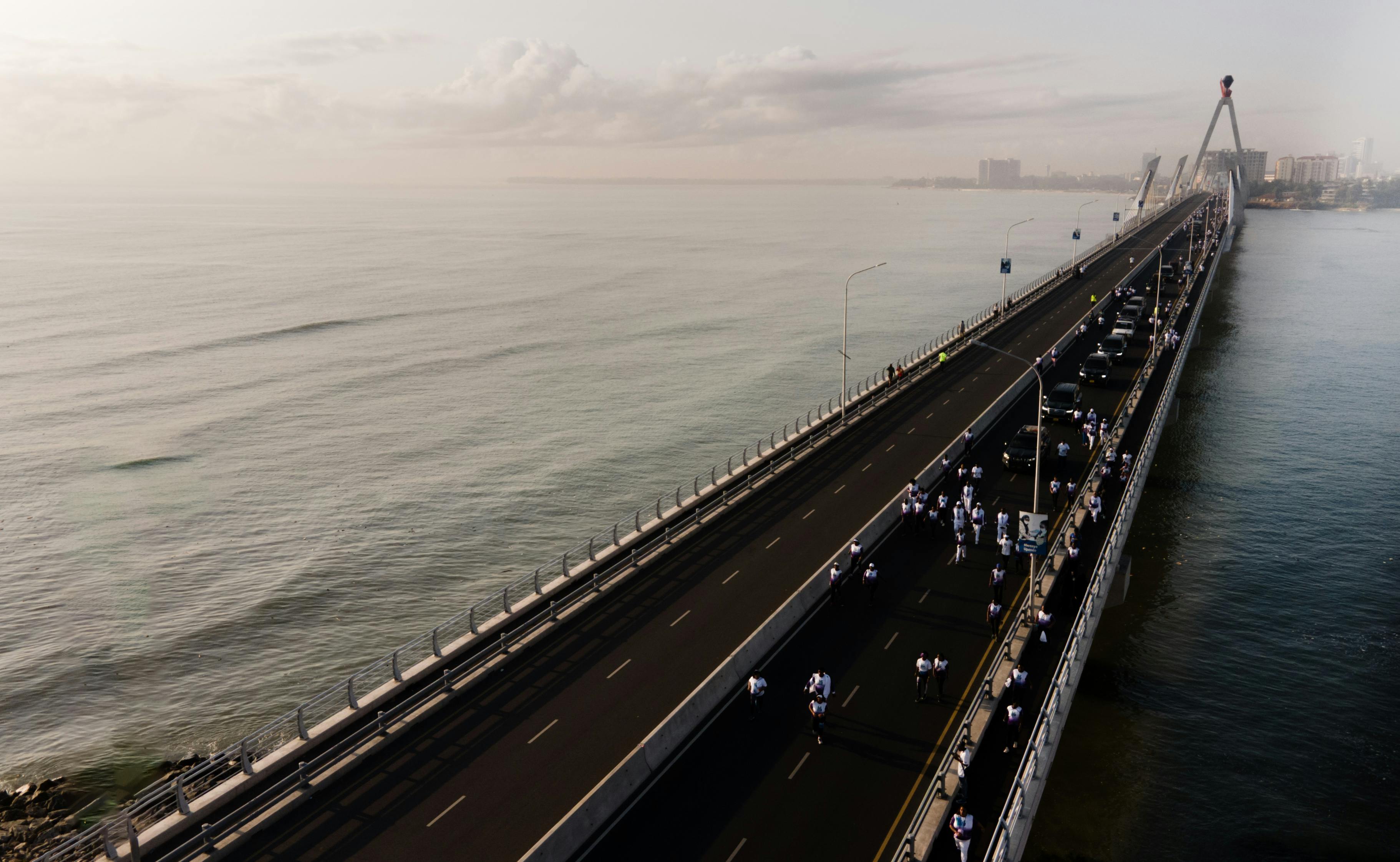 Aerial view of a marathon course